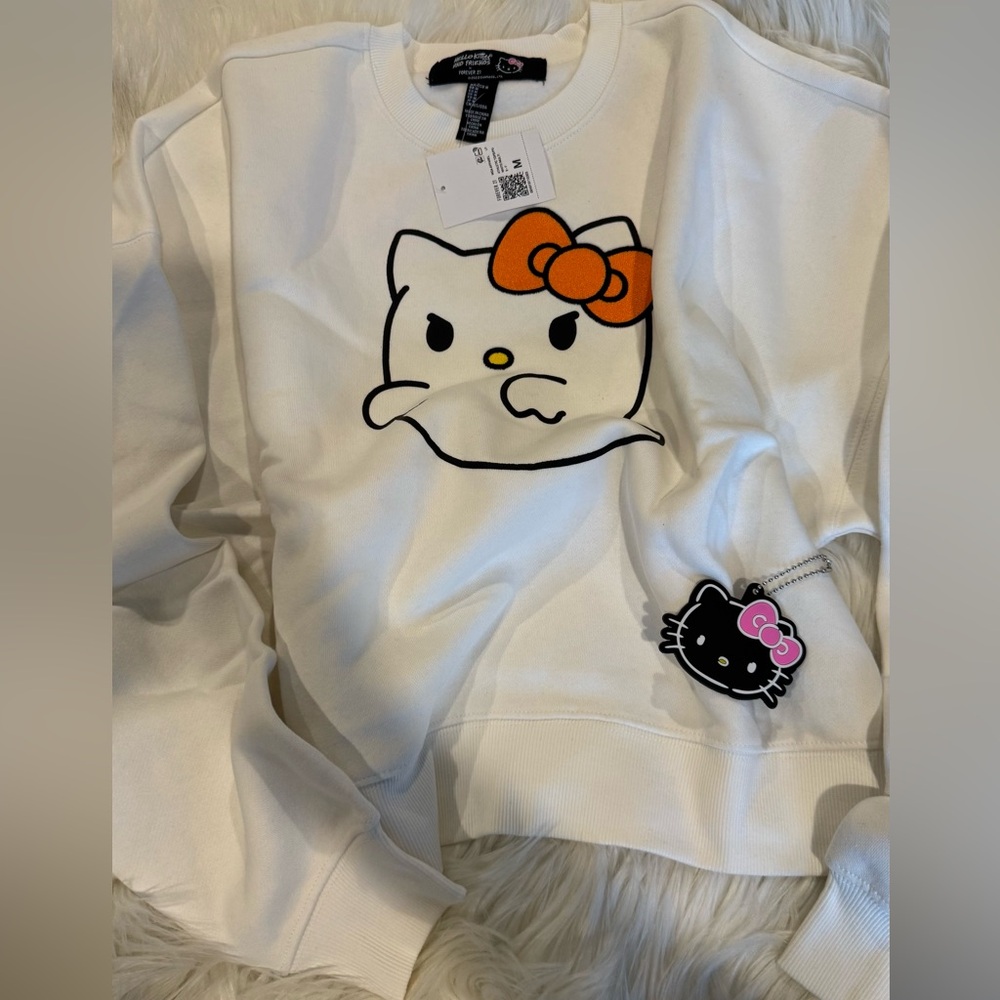 Forever 21 Hello Kitty Ghost White Halloween Sweatshirt Sz: M